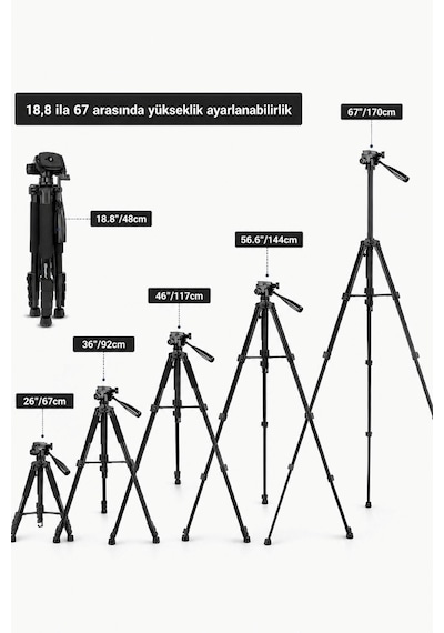 Profesyonel Kamera Ve Telefon Tripodu 175 Cm Ayarlanabilir Çantalı