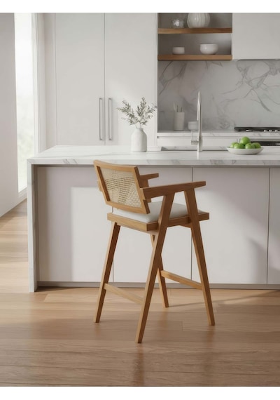 Luna Hazeranlı Ahşap Bar Sandalyesi Natural