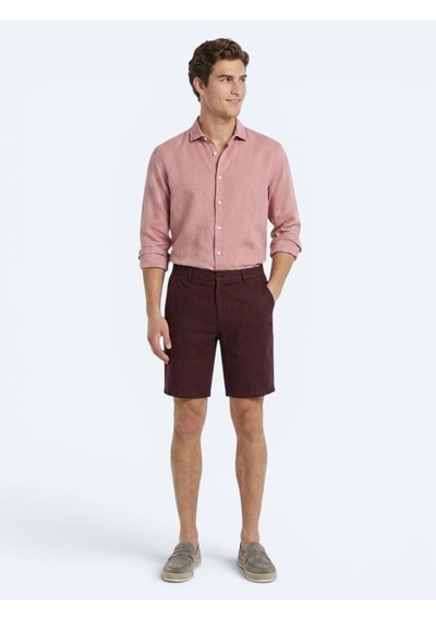 Kip Bordo Düz Dokuma Jogging Fit Casual Pamuk Karışımlı Bermuda