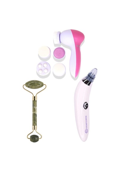 3'lü Set Derma Suction 5 Başlıklı Titreşimli Masaj Aleti Yeşim Taşı Karışık