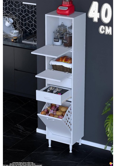 Irmak 40 Cm Sepetli Çok Amaçlı Üst Çift Kapaklı 2 Çekmeceli Mutfak Kiler Banyo Dolabı 40x181x32 Cm Beyaz Irmak 40 Cm Sepetli Çok Amaçlı Üst Çift Kapaklı 2 Çekmeceli Mutfak Kiler Banyo Dolabı 40x181x32 Cm Beyaz