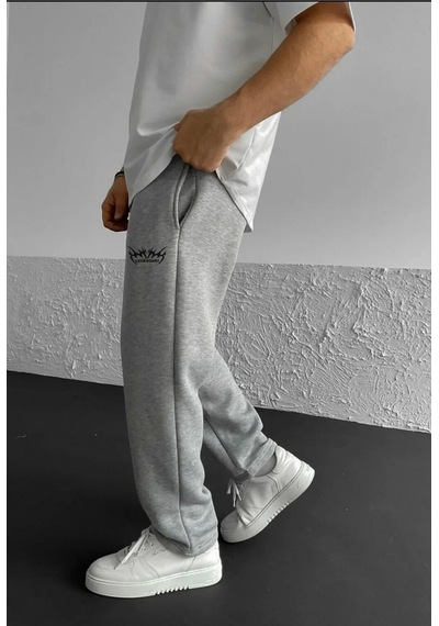 Prtnc Protonic Baskılı Oversize 3 İplik Baggy Şardonlu Eşofman Altı Gri Legendarygri
