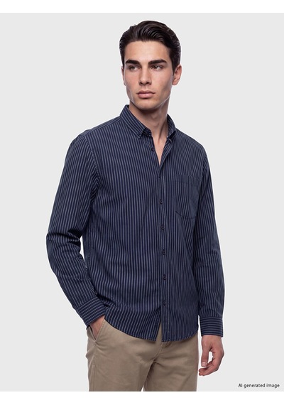 Lcwaıkıkı Classic Lacivert Regular Fit Çizgiili Gabardin Erkek Gömlek