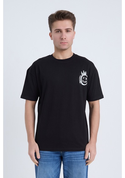 Velvoria Unisex Oversize Streetwear Baskılı Siyah Renk T-shirt