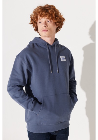 Lee Loose Fit Rahat Kesim Pamuk Kapüşonlu Şardonlu İndigo Sweatshirt LM02RJA66 İndigo