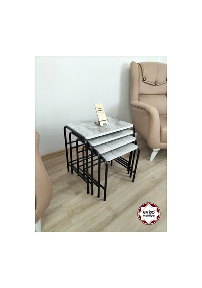 Evko Mobilya Buket Sehpa, 4'lü Zigon Sehpa, Servis Sehpası, Iç Içe Geçen Sehpa, Ahşap Sehpa, Dikdörtgen Sehpa Gri
