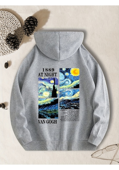 Uyguntarz Vangogh Baskılı Oversize Sweatshirt Gri