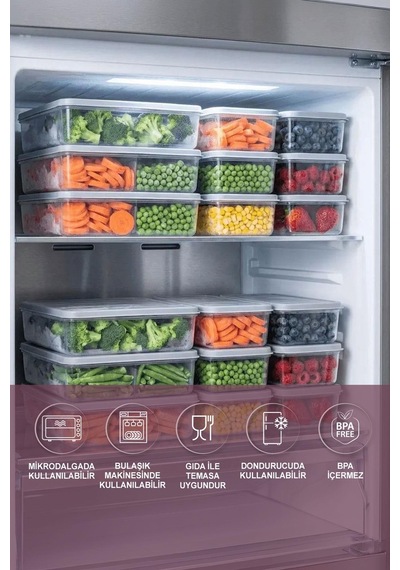 14'lü Set Nora Organizer Buzdolabı Buzluk Düzenleyici Saklama Kabı Açık Gri