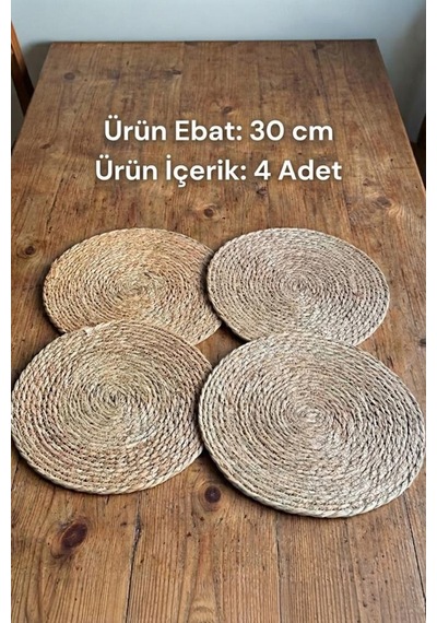 Atbyhome 4 Lü Doğal Hasır Amerikan Servis Masa Seti 30 Cm Kahverengi