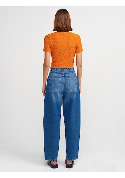 Dilvin Yandan Cepli Denim Balon Pantolon Mavi