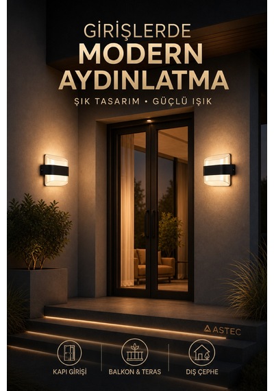Astec Elit 12w Kavisli Elektrikli Led Duvar Aplik 3200k Gün Işığı İç Dış Mekan Balkon Bahçe Su Toz Geçirmez