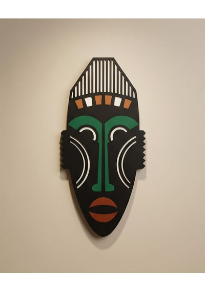 Afrika Tribal Ahşap Duvar Mask Mdf - Siyah Yeşil Klasik Kabile Maskı 1