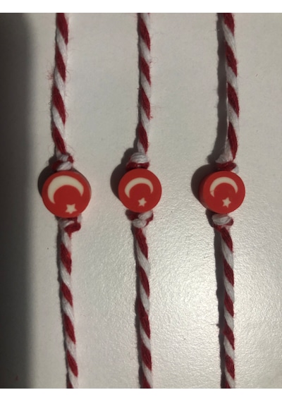 3 Adet Ayyıldızlı Marteniçka Bileklik Kırmızı - Beyaz