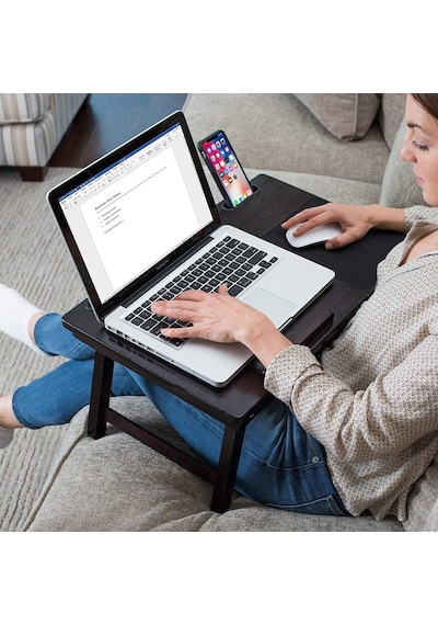 Eğim Ayarlı Ahşap Portatif Tablet Laptop Sehpası Keyif Masası Siyah