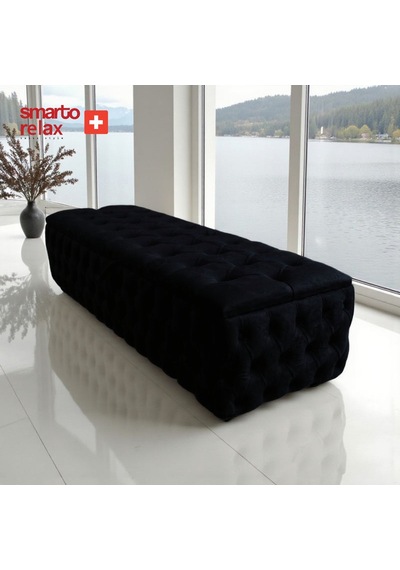 Smarto Relax Puf Saas-fee Sandıklı Ayaksız Kapitoneli Dekoratif 110x45x40 Cm Siyah Siyah