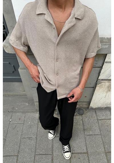 Taş Dokulu 04 Ee Oversize Gömlek Taş