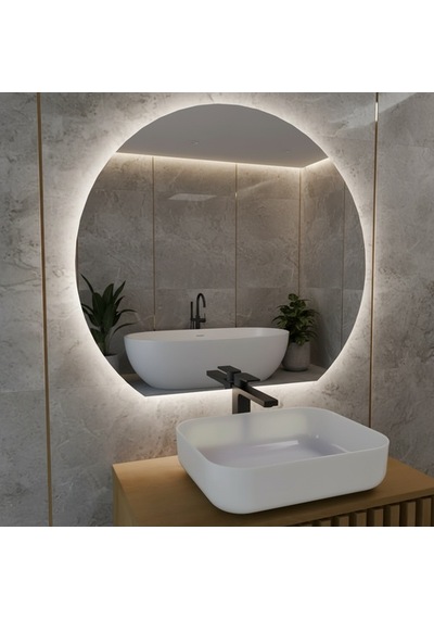 60x76 Cm Modern Yuvarlak Led Banyo Aynası Dokunmatik, Dim Edilebilir, 6500k Beyaz Işık Beyaz