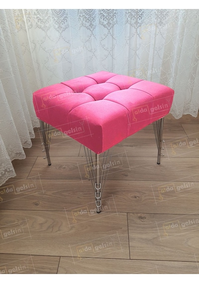 Modern Dilim Puf Ayakucu Puf Gümüş Metal Ayak 45 45 Pembe