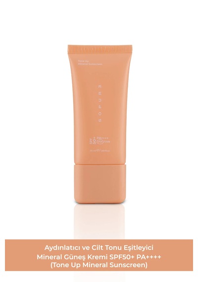 Sopure Tone Up Mineral Cilt Tonu Eşitleyici Göz Yakmayan Pembe Güneş Koruyucu SPF50+ Pa++++ 50 ML