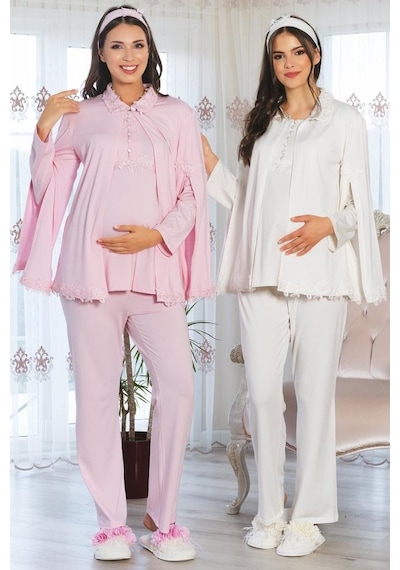 Mecit Pijama Mecit 5104 Pelerinli Hamile Lohusa 3 Lü Pijama Sabahlık Takım