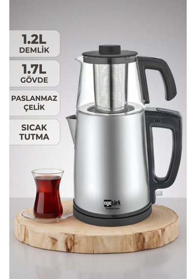 Teadem Glass Elektrikli Çay Makinesi Çaycı 2000w 1.7l Kettle 1.2l Cam Demlik Paslanmaz Çelik Inox