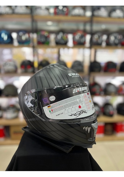 Sway Sw 865 Space Black White Full Face Kapalı Motosiklet Kask Gri - Siyah