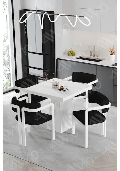 Avvio Demre Bohem Ayak Tokyo Demonte Sandalye 80x80 Yemek Masası Mutfak Masası 4 Kişilik Beyaz
