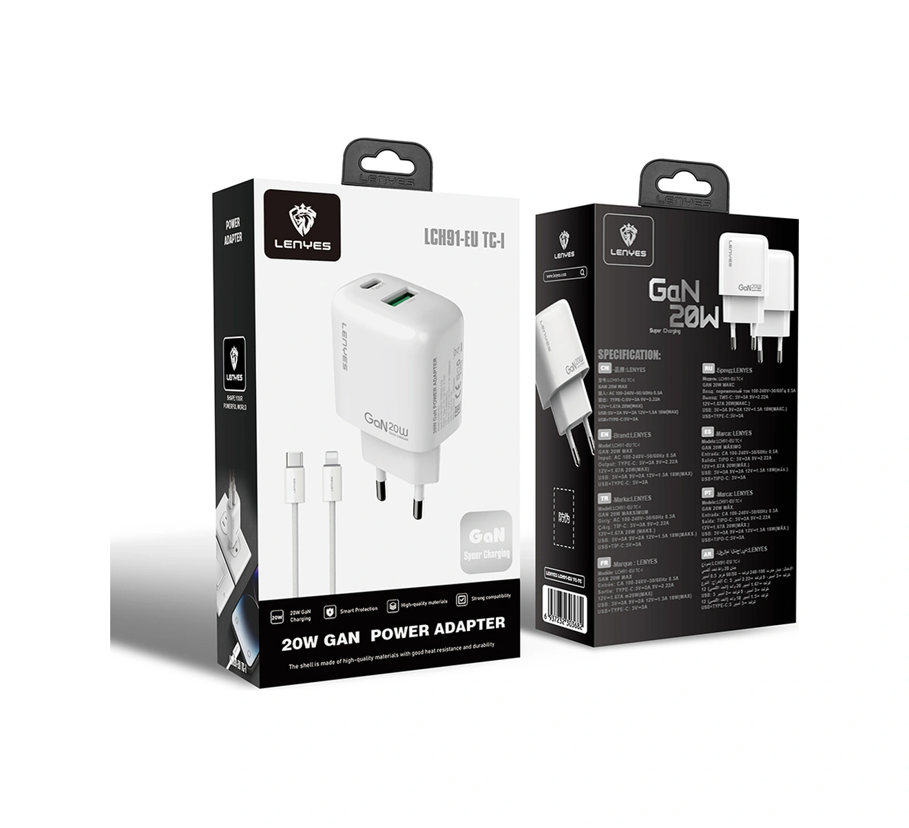 Lenyes Lch91-tc-l Type-c To Lightning Gan Teknolojili Pd Ve Usb Hızlı Şarjlı Şarj Seti 20w Beyaz