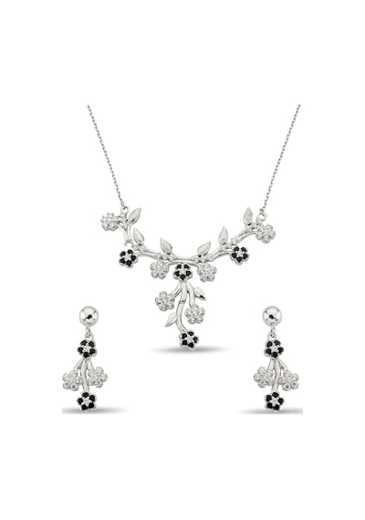 Taşlı Çiçek Formlu Set S010402 Gümüş