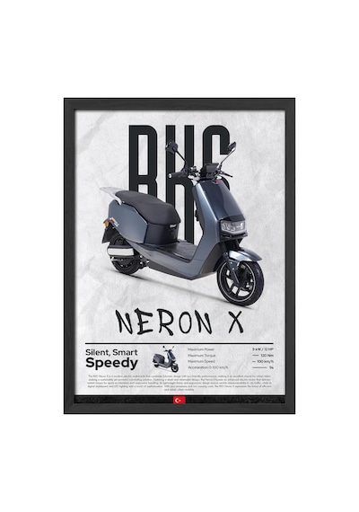 Rks Neron X Siyah Ahşap Çerçeveli Poster, Dekoratif Motosiklet Duvar Tablosu