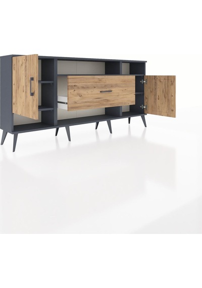 Arges Konsol 5 Raflı Tek Çekmeceli 2 Kapaklı 176x30x83 Antrasit-çam/çam Çam/çam Arges Konsol 5 Raflı Tek Çekmeceli 2 Kapaklı 176x30x83 Antrasit-çam/çam Çam/çam