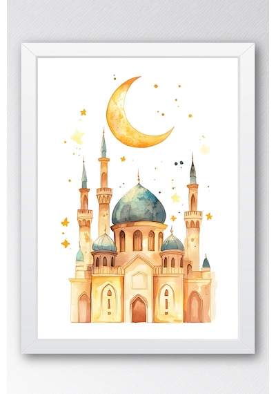 Pastel Sulu Boya Cami Ve Hilal Çerçeveli Tablo - Çocuk Odası Ramazan Hediyesi Eğitici Duvar Sanatı Beyaz Pastel Sulu Boya Cami Ve Hilal Çerçeveli Tablo - Çocuk Odası Ramazan Hediyesi Eğitici Duvar Sanatı Beyaz
