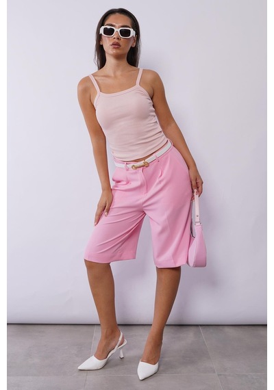 Madmext Pembe Pileli Kadın Bermuda Şort Mg2483 Pembe
