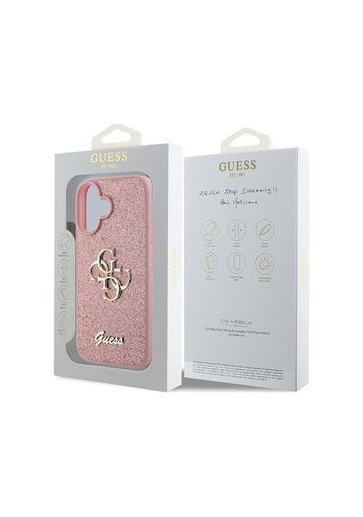 Apple Uyumlu iPhone 16 Kılıf Guess Lisanslı 4g Büyük Metal Logolu Glitter Kapak Pembe