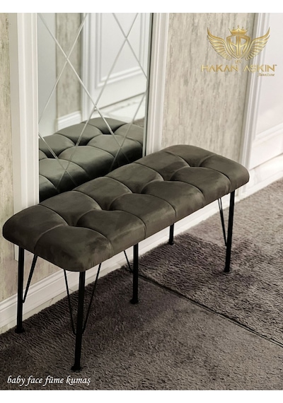 By Hakan Aşkın Siyah Metal Ayaklı Pouf Pouf 2024 New Style Babyface Puf & Bench Koyu Füme Füme Babyface