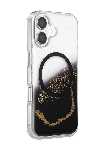 Onegif Apple iPhone Uyumlu 17 Lotus Simli Magsafe Kapak - Siyah