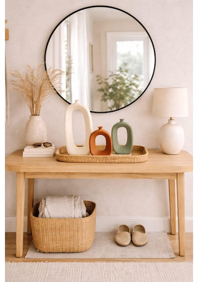 Modern Beton Dekoratif Vazo Seti 3 Lü Bohem & Minimal Tasarım 35 Cm 21 Cm 18 Cm Beyaz-adaçayı-tarçın