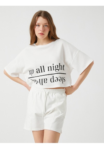 Koton Baskılı Crop Pijama Üst Ekru 2ylk73821mk