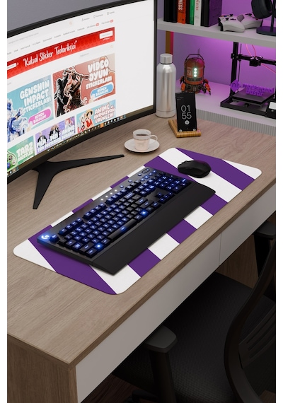 Mor Beyaz 70x30 Xl Taraftar Gaming Oyuncu Mouse Pad Kaymaz Taban Büyük Klavye Fare Altlığı Şerit