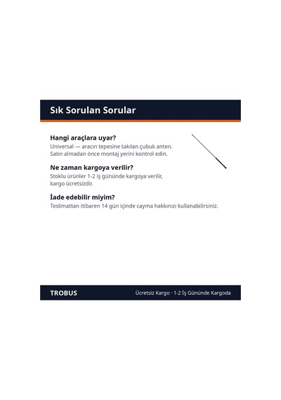 Trobus Oto Anten Çubuk Tip Uzun Universal 41 Cm Siyah