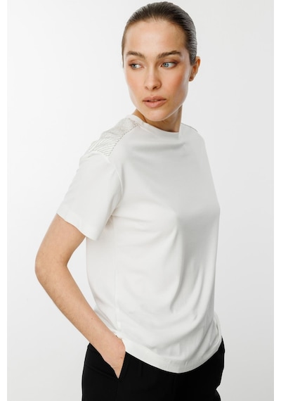 On Fashion Bluz Omuzları Taşlı Sıfır Yaka Kısa Kol Siyah