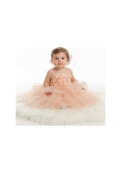 Babyhola 2-6 Yaş Kız Bebek Çocuk Çicek Detaylı Tül Abiye Elbise 3001 Somon