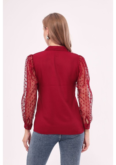 Armonika Kadın Bordo Kolları Tül Gömlek Arm-20k001068