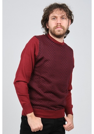 Pave Erkek Bisiklet Yaka Desenli Yün Kazak 4537043 Bordo Bordo