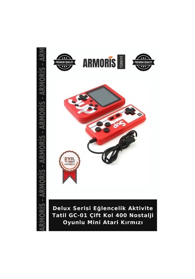 Delux Serisi Eğlencelik Aktivite Tatil Gc-01 Çift Kol 400 Nostalji Oyunlu Mini Atari Kırmızı