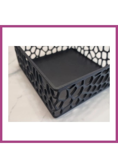 Gees Global 3d Baskı Organik Desenli Peçetelik Kokteyl Peçete Tutucu 12,5x12,5 Cm Delikli Peçete Standı - Siyah Gbzs