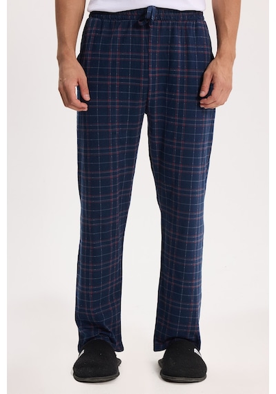 Tudors Erkek Standart Fit Normal Kesim Pamuklu Kareli Beli Bağcıklı Cepli Lacivert Pijama Altı-51259