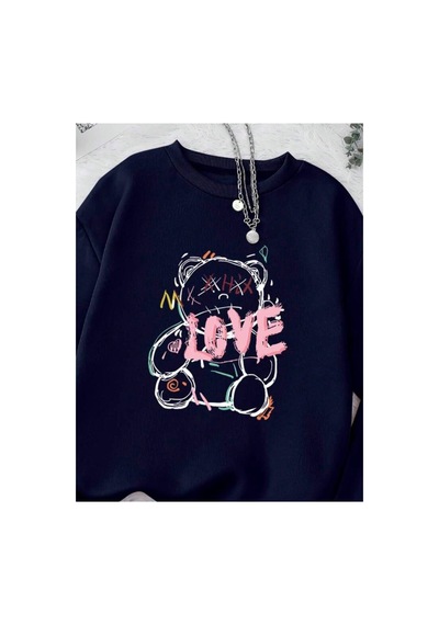 Magors Stıl-x Sevgililer Gününe Özel Love Baskılı Sevimli Ayıcık Desenli Oversıze Sweatshırt Lacivert Magors Stıl-x Sevgililer Gününe Özel Love Baskılı Sevimli Ayıcık Desenli Oversıze Sweatshırt Lacivert