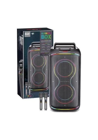 Bts-2255 110w Rbg Işıklı Çift Kablosuz Mikrofonlu Taşinabilir Bluetooth Karaoke Premium Parti Hopörlörü