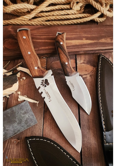 Outdoor Bıçak 2 Li Set Kamp Bıçağı Çakısı Kılıflı El Yapımı 001 Kahverengi